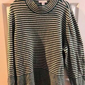 Liz Claiborne Green and White Striped Sweater
